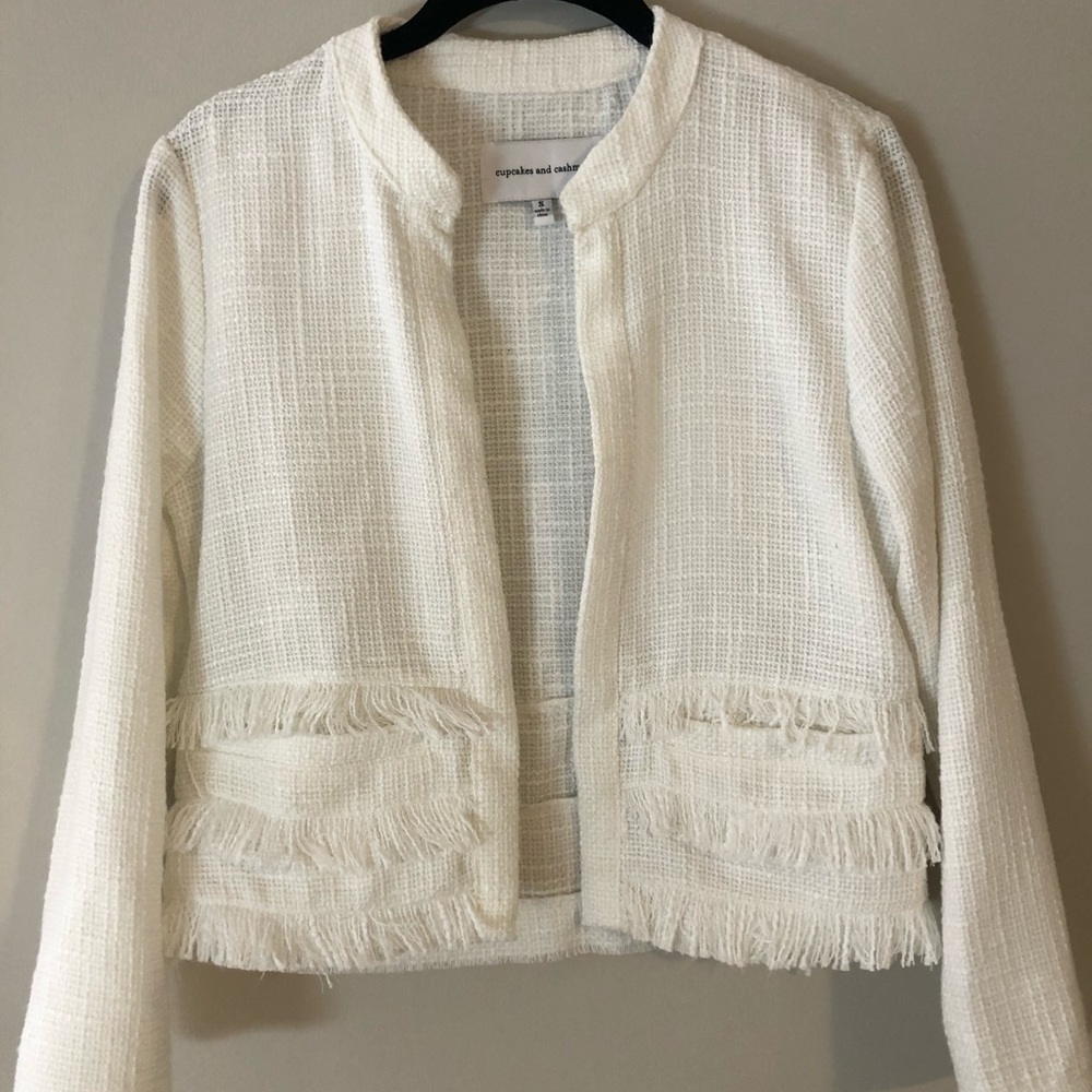 cupcakes & cashmere fringe detail jacket